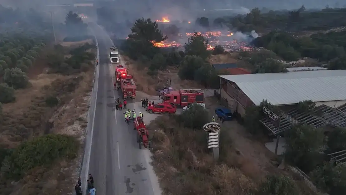 Çeşme otoyolu'nda araç yangını ormana sıçradı