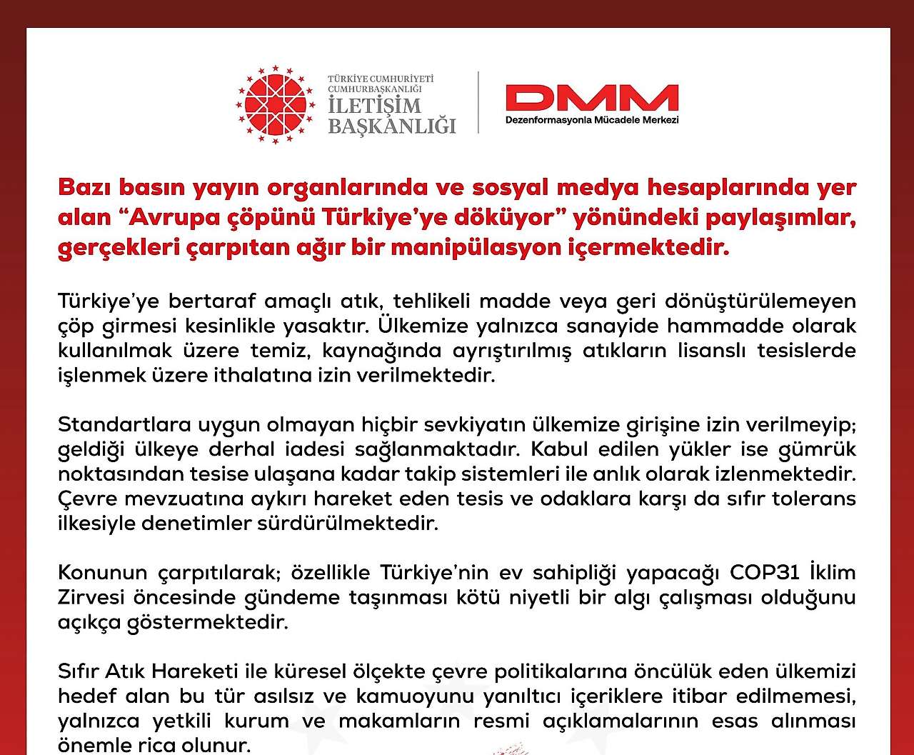 DMM'den 'Avrupa çöpünü Türkiye'ye döküyor' iddialarına yanıt