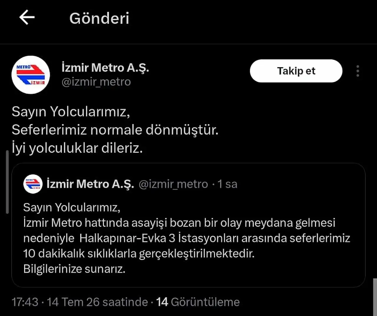 Metro'da bir haftada ikinci aksama