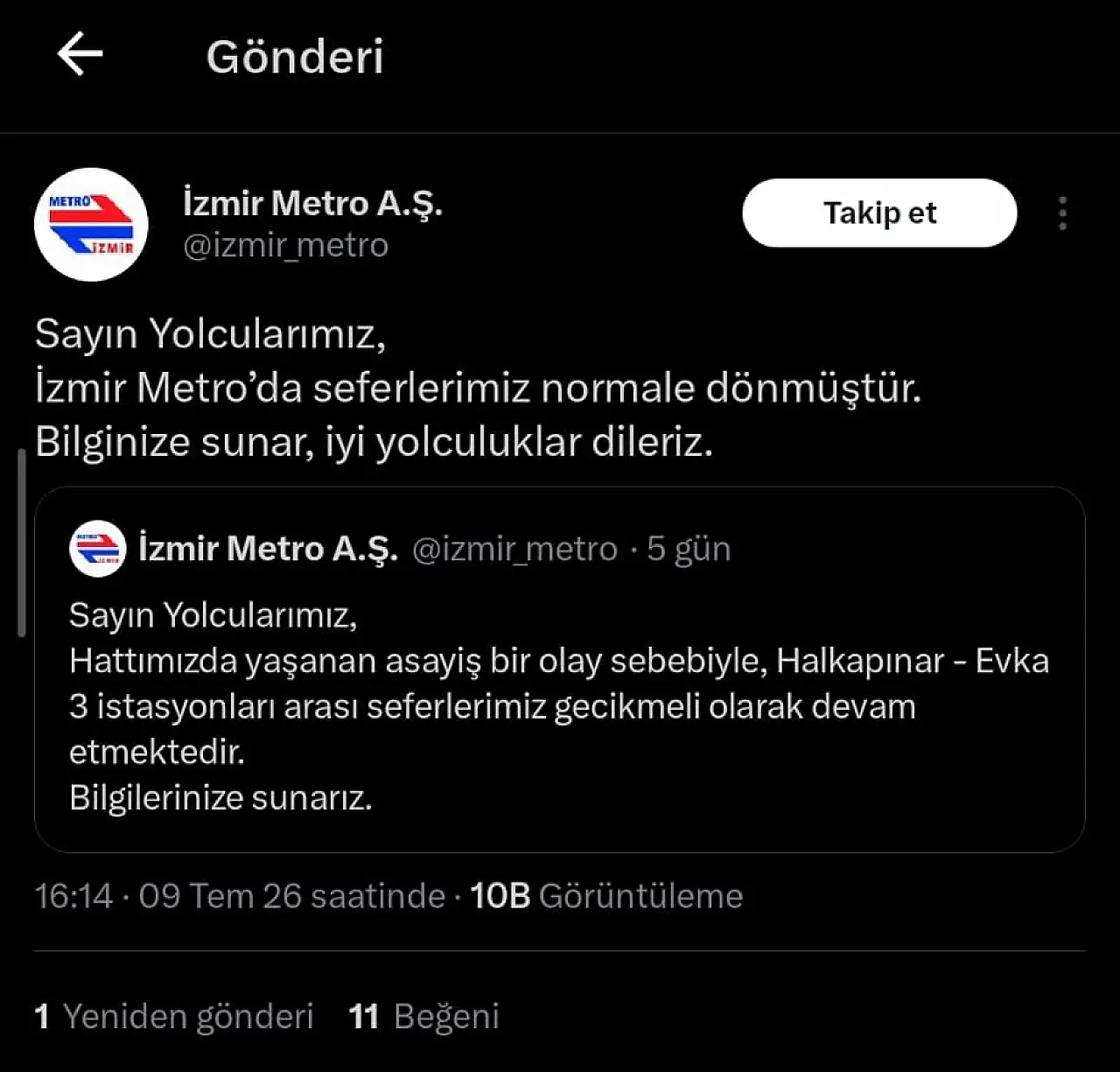 Metro'da bir haftada ikinci aksama