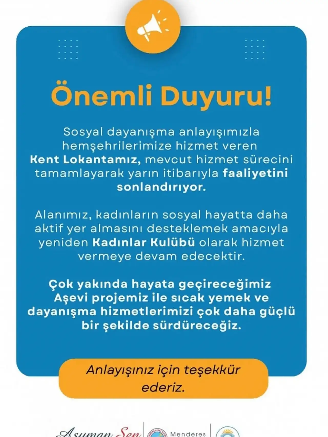 Menderes Belediyesi Kent Lokantası'nı kapatıyor
