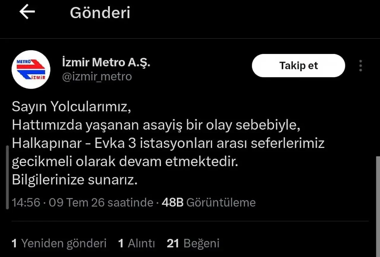 Metro'da bir haftada ikinci aksama