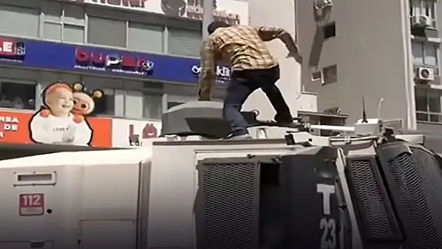 TOMA'nın üstüne çıkıp zarar veren saldırgan tutuklandı