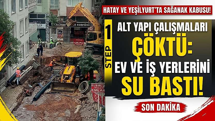 İzmir'de sağanak felaketi! Yol çöktü, araçlar çukura saplandı